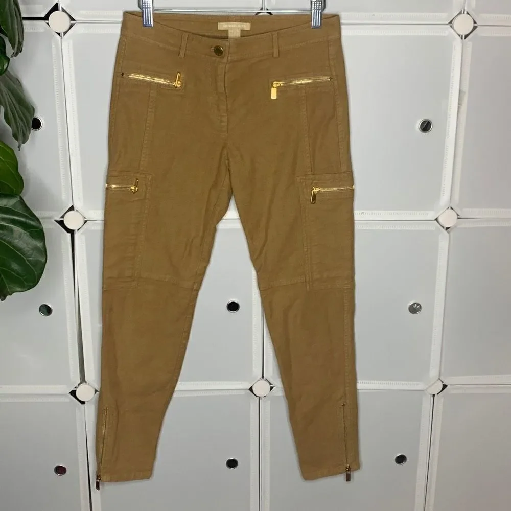 Michael Kors Soft Brushed Ankle Skinny Zipper Cargo Pants In Fawn Size 2